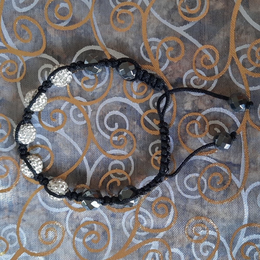 Macrame and rhinestone studded bead bracelet